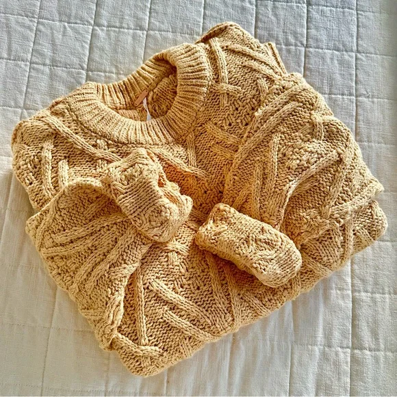 | free people • isla camel cable tunic sweater size • medium | - Picture 16 of 16